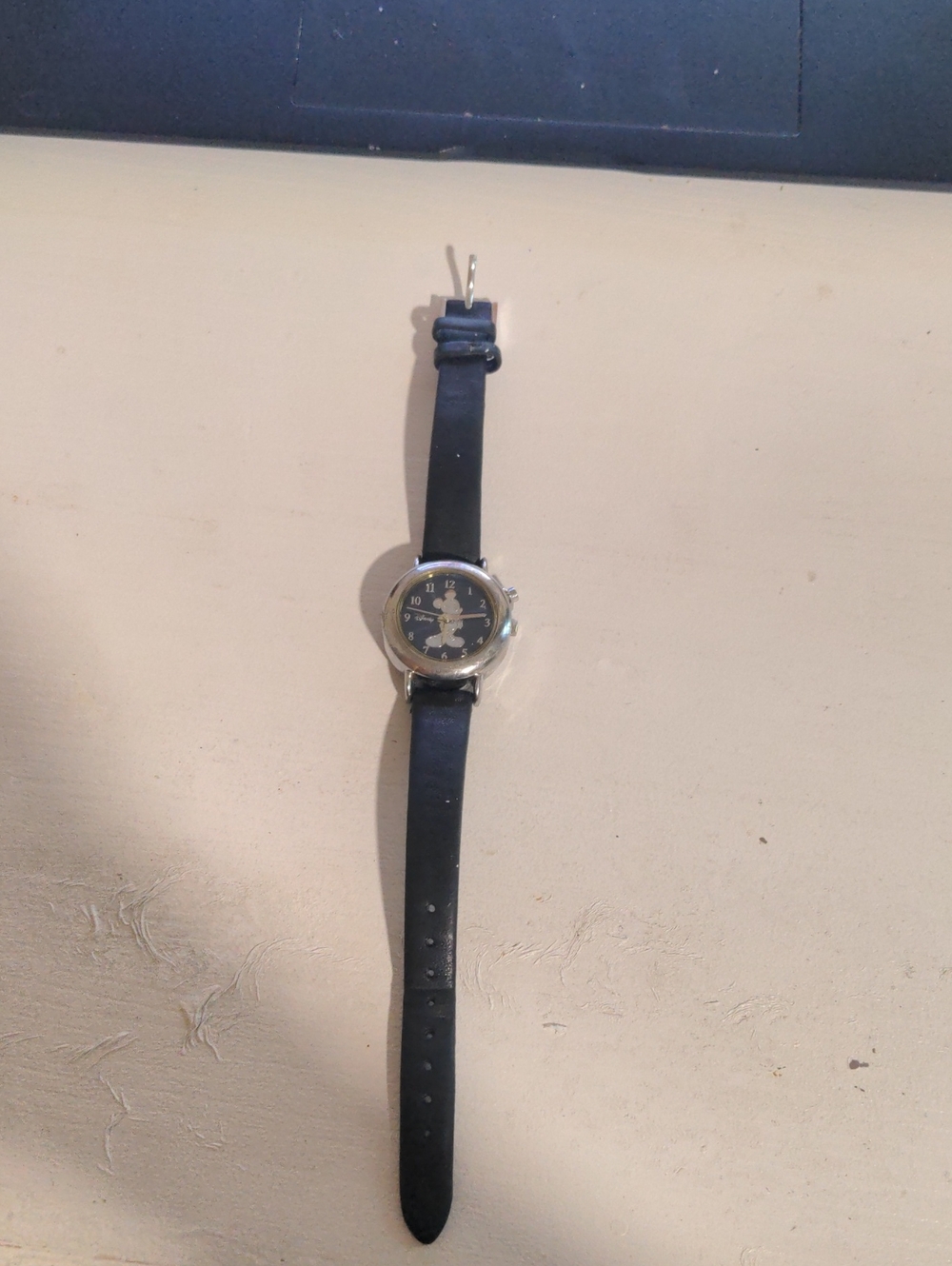 Black Leather Strap Watch with Black Dial